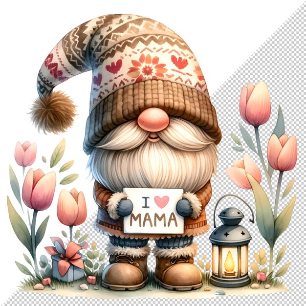 PSD cute watercolor gnome mothers day clipart illustration