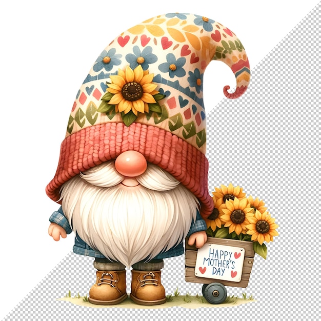 PSD cute watercolor gnome mothers day clipart illustration