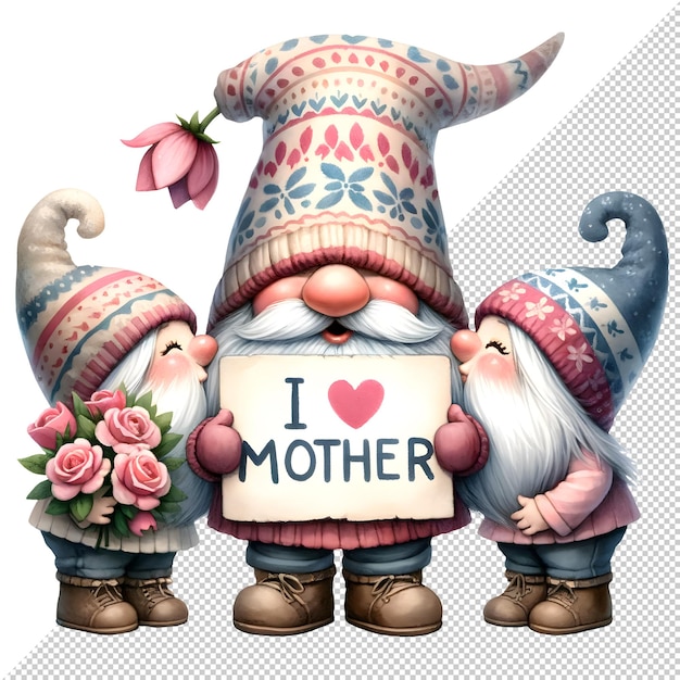 PSD cute watercolor gnome mothers day clipart illustration