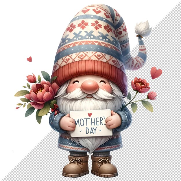 PSD cute watercolor gnome mothers day clipart illustration