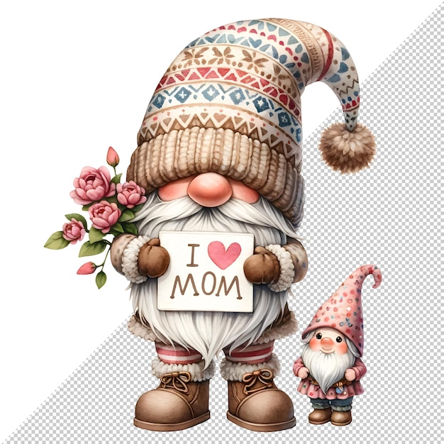 Cute watercolor gnome mothers day clipart illustration