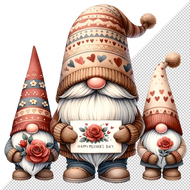 Cute watercolor gnome mothers day clipart illustration
