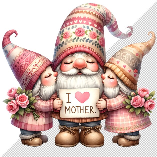 PSD cute watercolor gnome mothers day clipart illustration