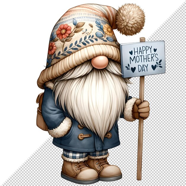 Cute watercolor gnome mothers day clipart illustration