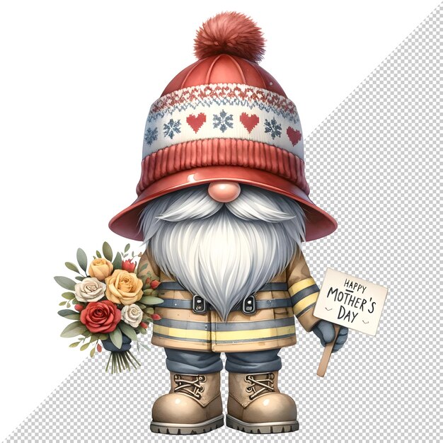 Cute watercolor gnome mothers day clipart illustration