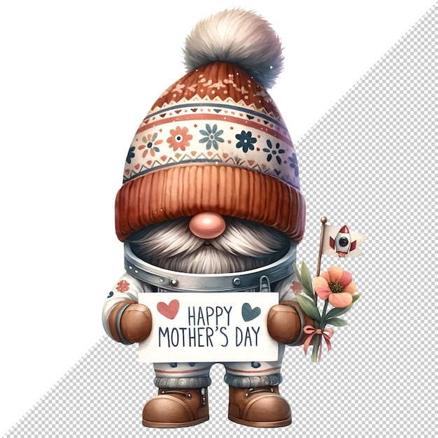 Cute Watercolor Gnome Mothers Day Clipart Illustration