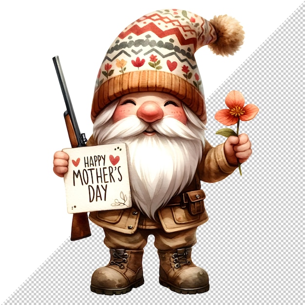 Cute Watercolor Gnome Mothers Day Clipart Illustration