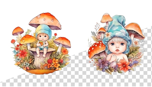 PSD cute watercolor mushroom clipart ai generative