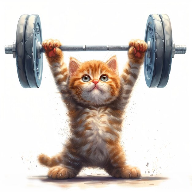 PSD cute weight lifting kitten