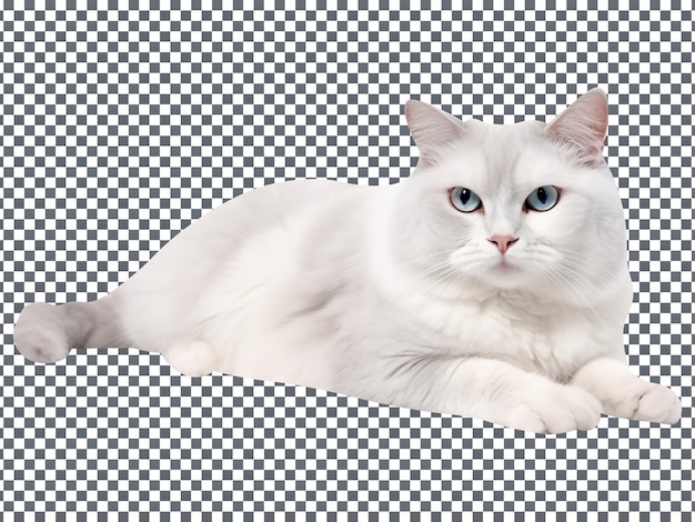 PSD Милый белый эгейский кот изолирован на прозрачном фоне