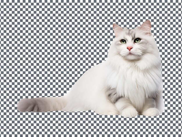 PSD Милый белый эгейский кот изолирован на прозрачном фоне