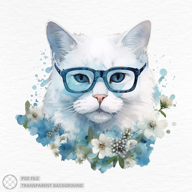 Cute white cat with floral and eyewear