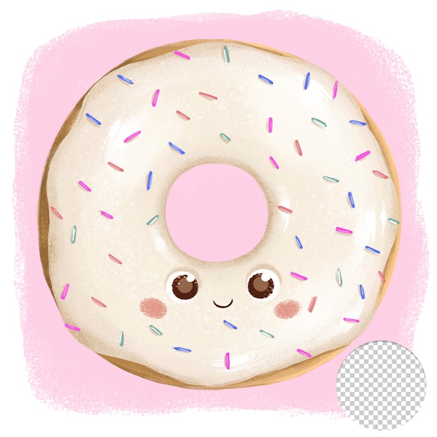 Cute white chocolate donut with eyes on pink background