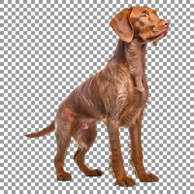 PSD cute wirehaired vizsla breed dog isolated on transparent background