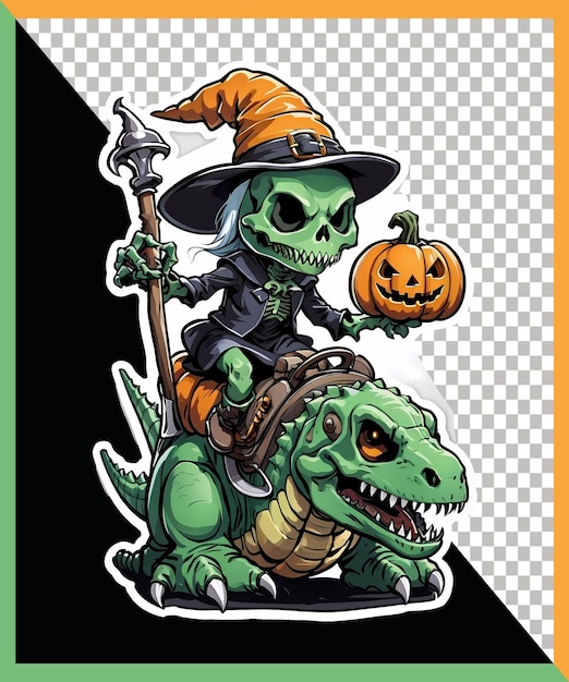 Cute witch skeleton riding green dinosaur with pumpkin halloween una notte di brividi e emozioni