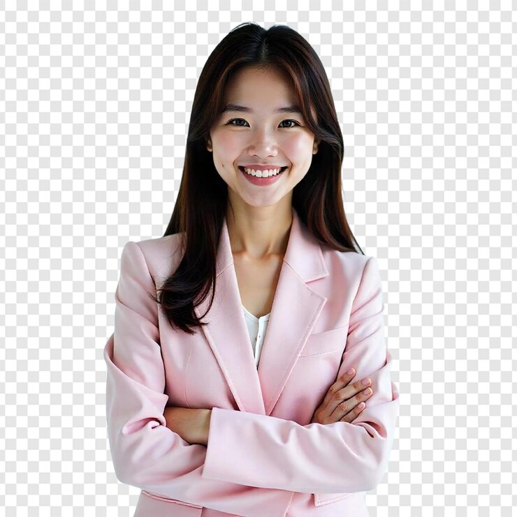 PSD 투명 한 배경 에 고립 된 귀여운 여자 의 미소