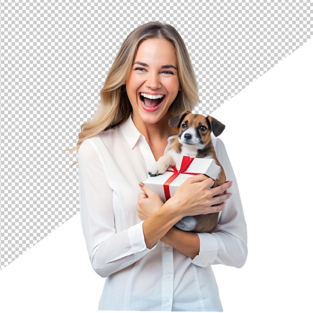 PSD a cute women holding puppy on transparent background