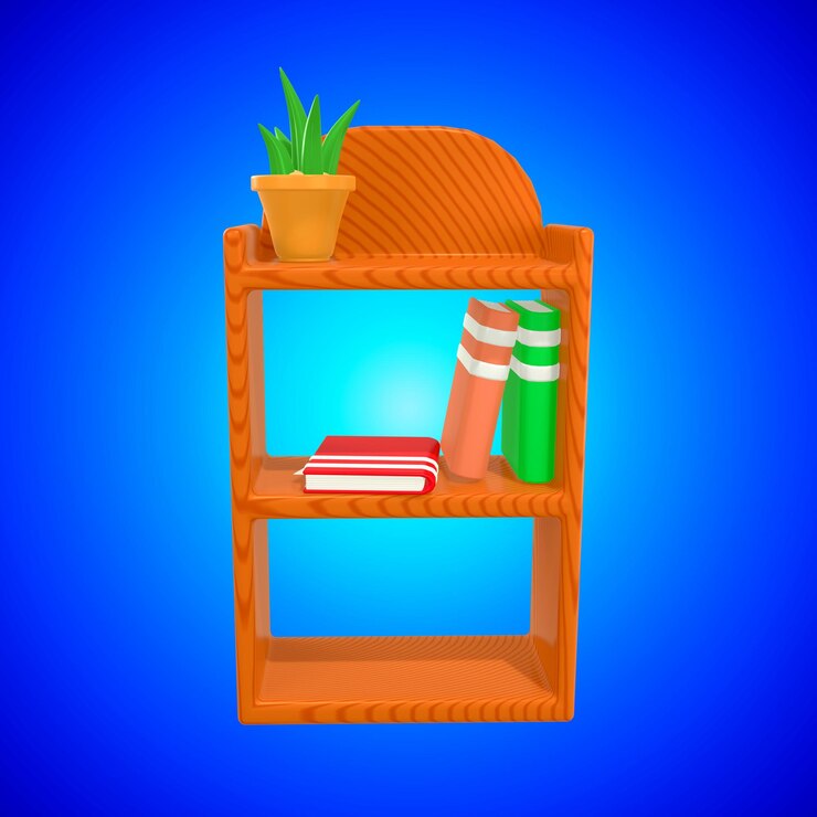 PSD cute wooden bookshelf with plants