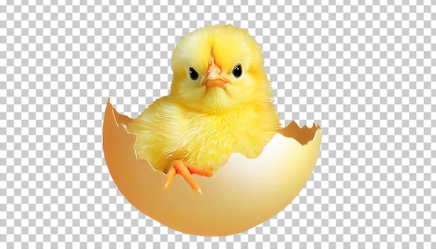 PSD cute yellow chicken hatched from an egg easter concept on transparent background