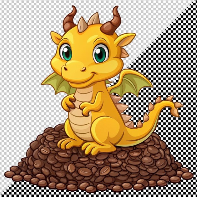 PSD cute yellow dragon vector on transparent background