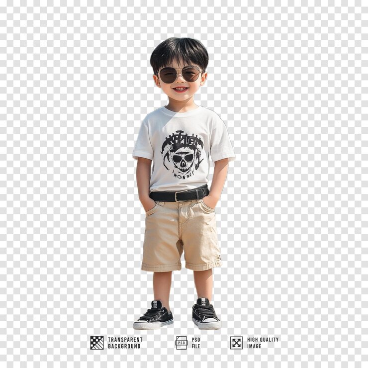 PSD 一個戴著透明背景太陽眼鏡的可愛年輕男孩