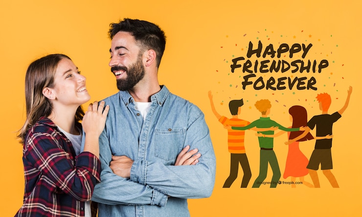 PSD cute young couple next to a hand drawn message