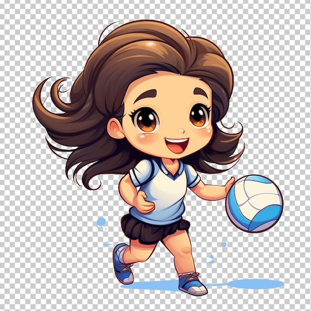 Cute young girl cartoon playing volleyball