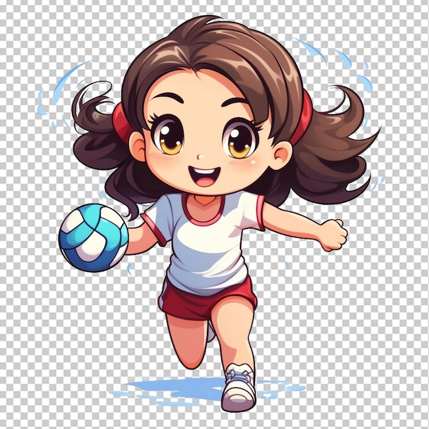 PSD cute young girl cartoon playing volleyball