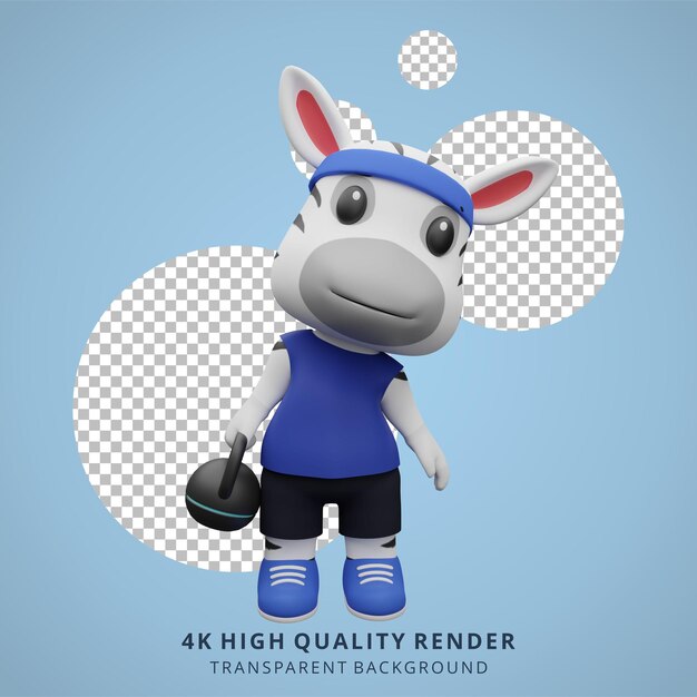 Cute zebra fitness gym animal 3d character mascot illustration