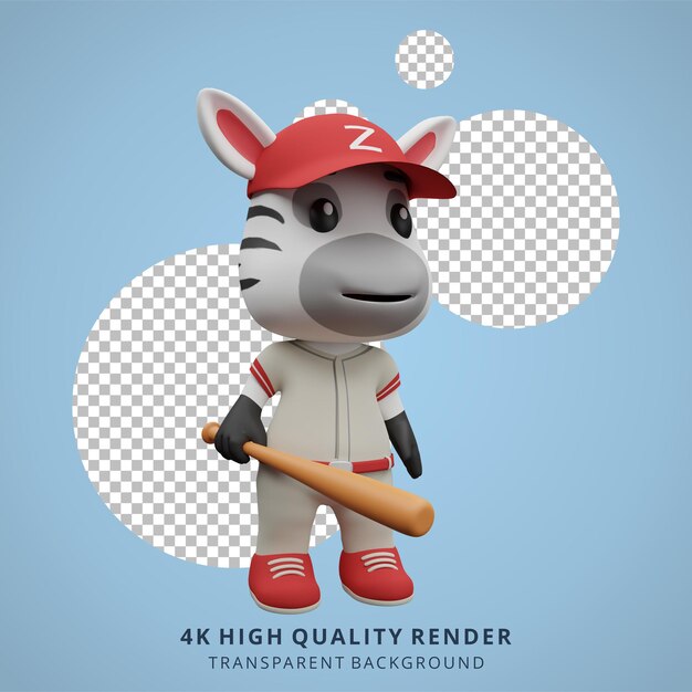 PSD zebra sveglia che gioca a baseball 3d illustrazione di carattere animale