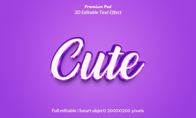 Cute3d-sjabloon voor tekststijleffect Premium Psd