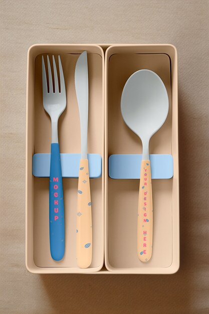 PSD cutlery box mockup design