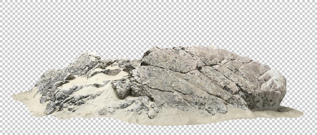 PSD cutout rough rock on desert sand landscape 3d illustrations