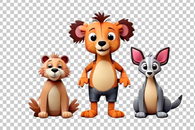 PSD set di 3 giocattoli per animali dei cartoni animati