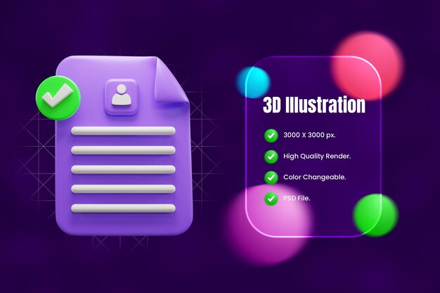 PSD cv одобренная 3d иллюстрация или резюме одобренная 3d иллюстрация или 3d иллюстрация дизайна cv