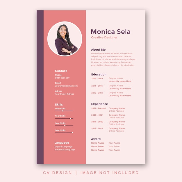 PSD cv design template feminime women simple minimalist modern design cv resume for women pink 5