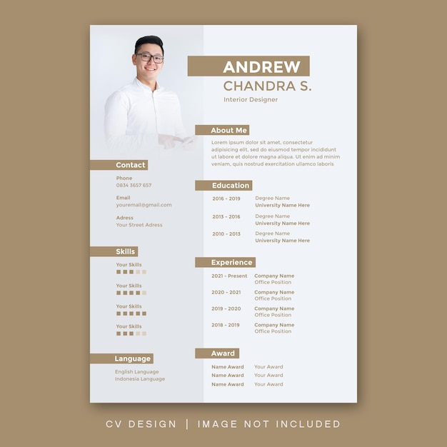 PSD cv design template semplice minimalista design moderno cv curriculum design di lusso marrone bianco colore 4