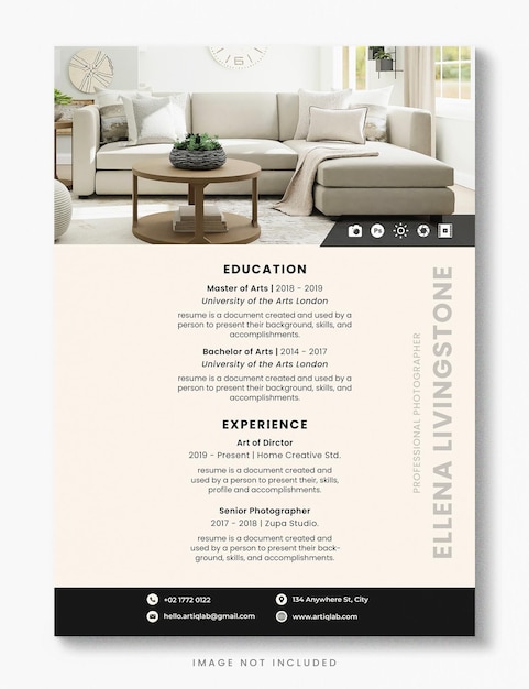 CV Modern Professional Photographer professional resume PSD