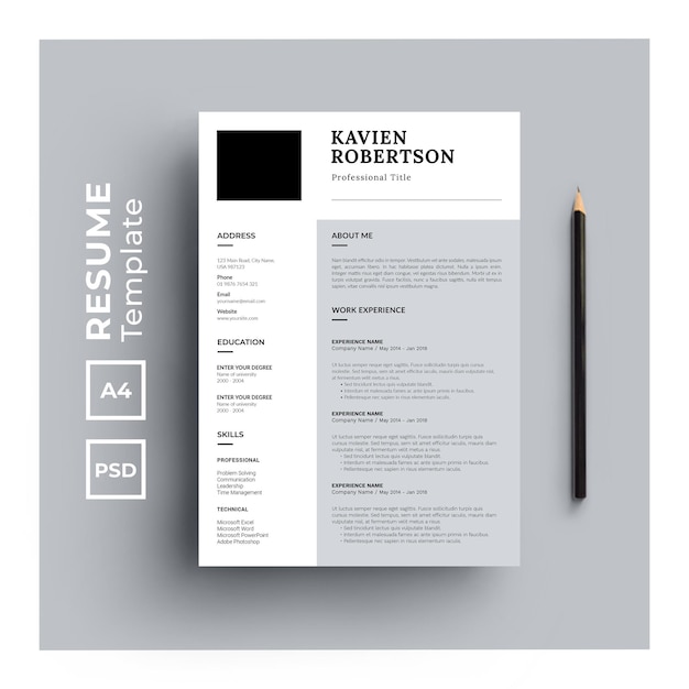 PSD cv-sjabloon met minimalistisch ontwerp