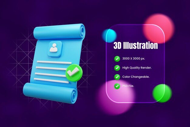 PSD cv zatwierdzona ilustracja 3d lub cv zatwierdzona ilustracja 3d lub ilustracja 3d projektu cv