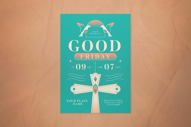 PSD cyan art deco good friday flyer