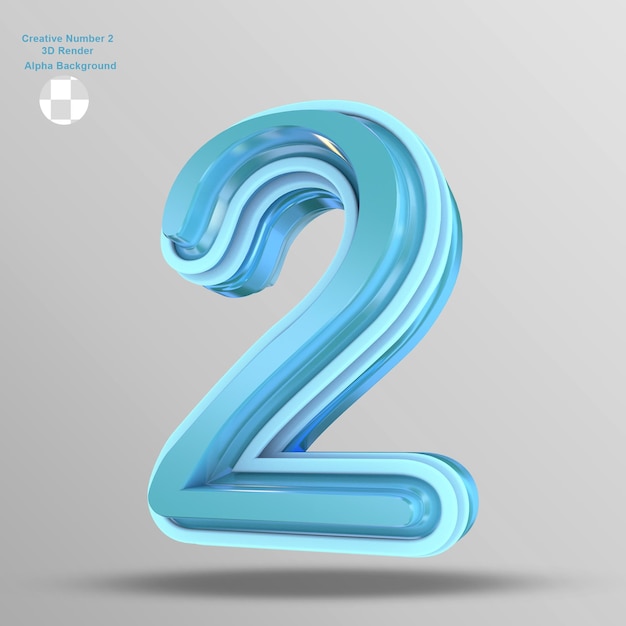 Cyan glossy 3d number 2