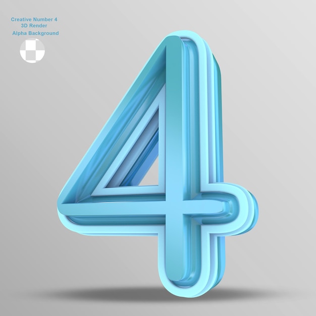 Cyan glossy 3d number 4