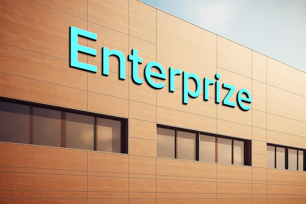 Cyan letters on building facade mockup psd