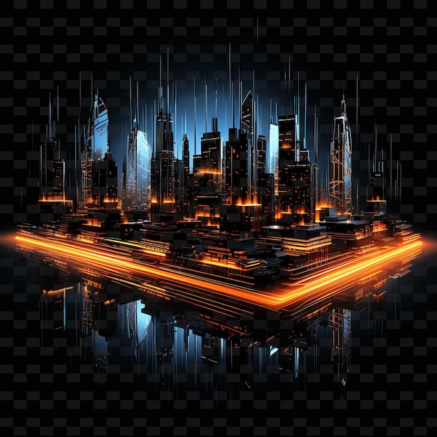 PSD cyber city cyberpunk city lines high tech skyscrapers electr png y2k shapes transparent light arts