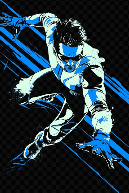 PSD cyber enhanced parkour runner with a power glove in a jumpin tshirt design art tattoo ink outlines