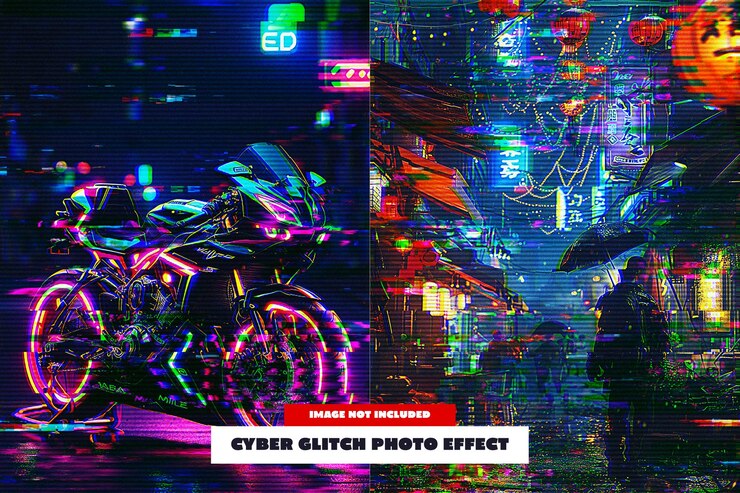 PSD cyber glitch photo effect for poster