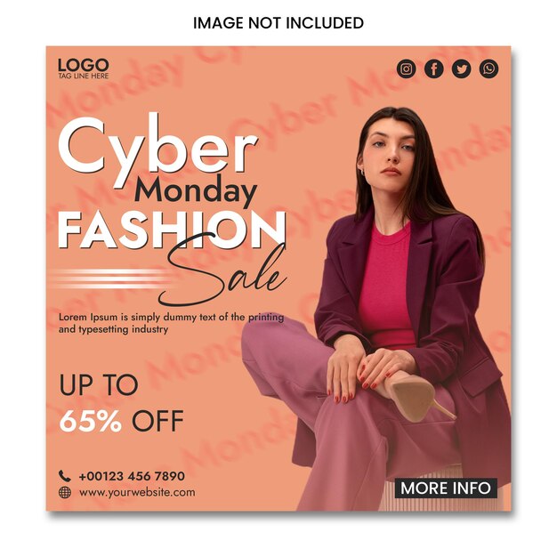 Cyber maandag modeverkoop instagram advertentie en vierkante bannersjabloon