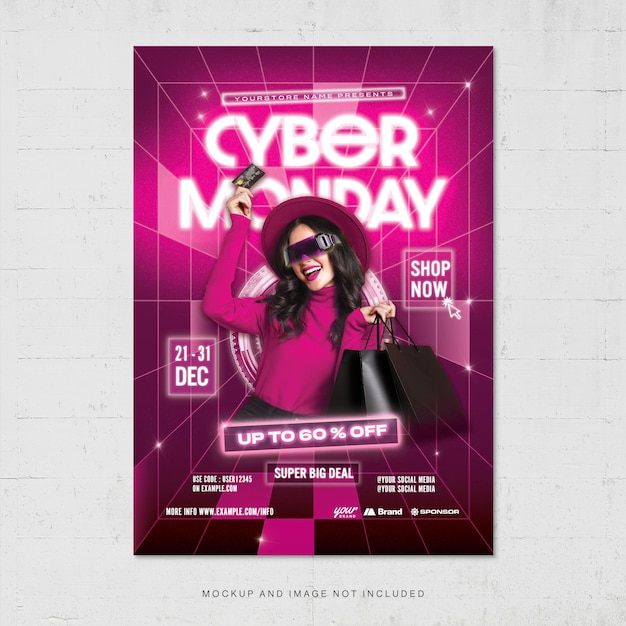 PSD cyber moday flyer-sjabloonpromotie in roze thema in photoshop psd
