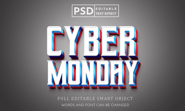 Киберпонедельник 3d редактируемый текстовый эффект премиум psd